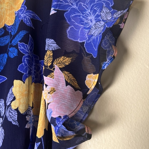 Banana Republic Floral Wrap Dress in Blue and Yellow. - Picture 6 of 8